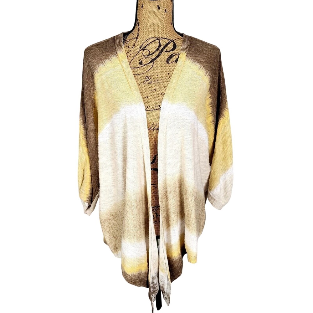 CHICO'S Size 1 (US 8) Shaline Striped Tie-Dye Pointed Hem Tight Knit Cardigan